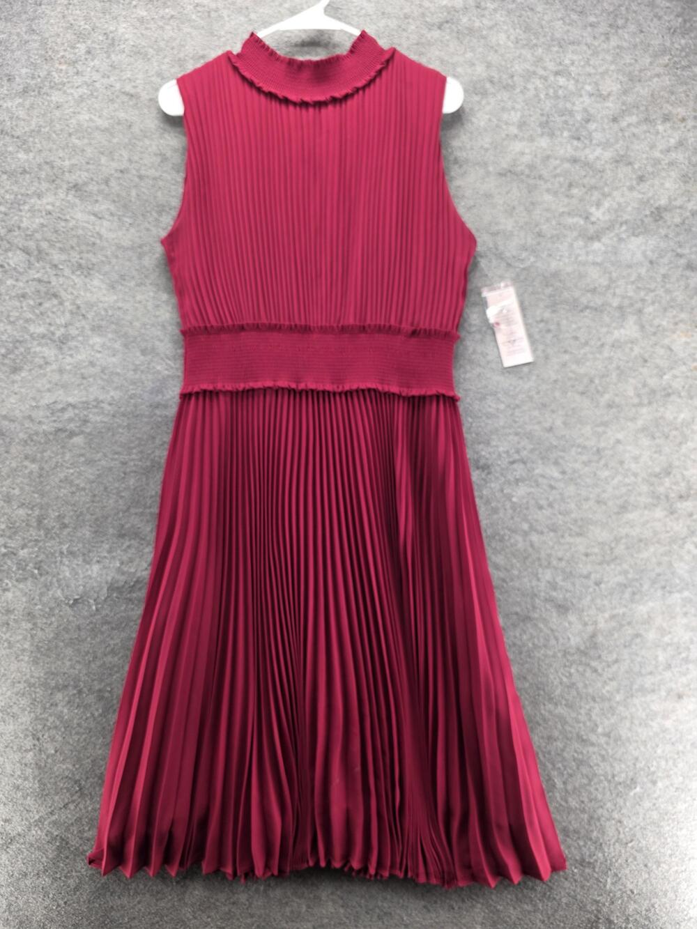 Nanette Lepore Dress Womens 14 Pink Fit & Flare Midi Chiffon High Neck Smocked
